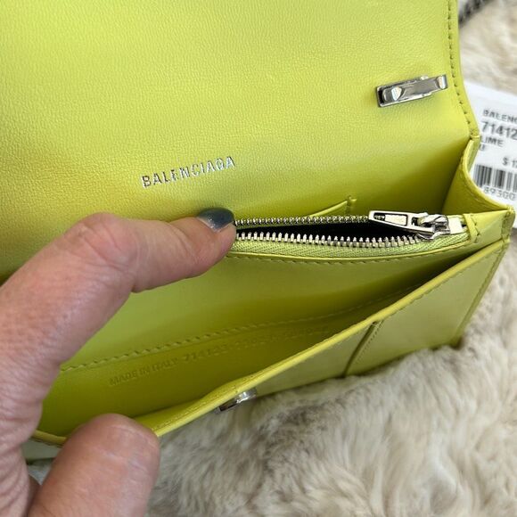 Balenciaga Hourglass Leather Wallet on Chain in Lime Green - Picture 9 of 10
